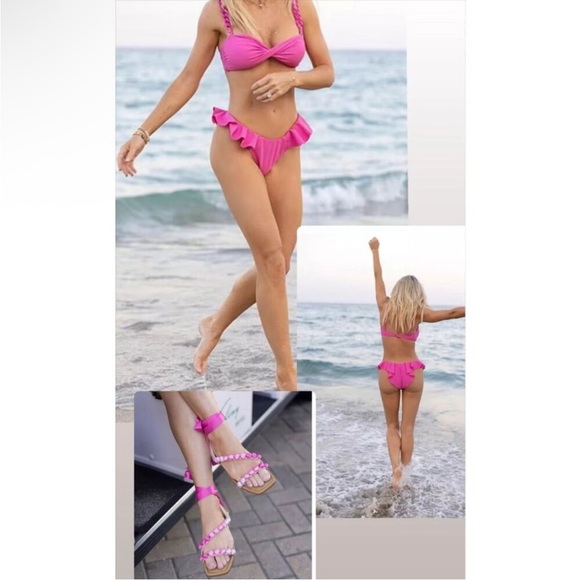 Jess Southern for Gianni Bini Vibrant Ribbed Ruffled Pink Bikini Bottoms - Picture 7 of 7